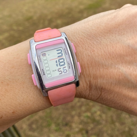 Pink digital fashion watch with day and alarm - Picture 1 of 12